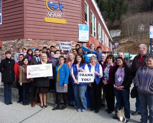SERRC recently hosted a mini celebration of a generous grant from Wells Fargo which allowed youth from Juneau, Kake, and elsewhere in Alaska to boost their job training skills with AK Drive driver's education and Career Connections job shadowing. Pictured here are students from Kake who participated in Career Connections, Wells Fargo Juneau employees, Representative Cathy Munoz, SERRC staff, and Juneau driver's ed students.