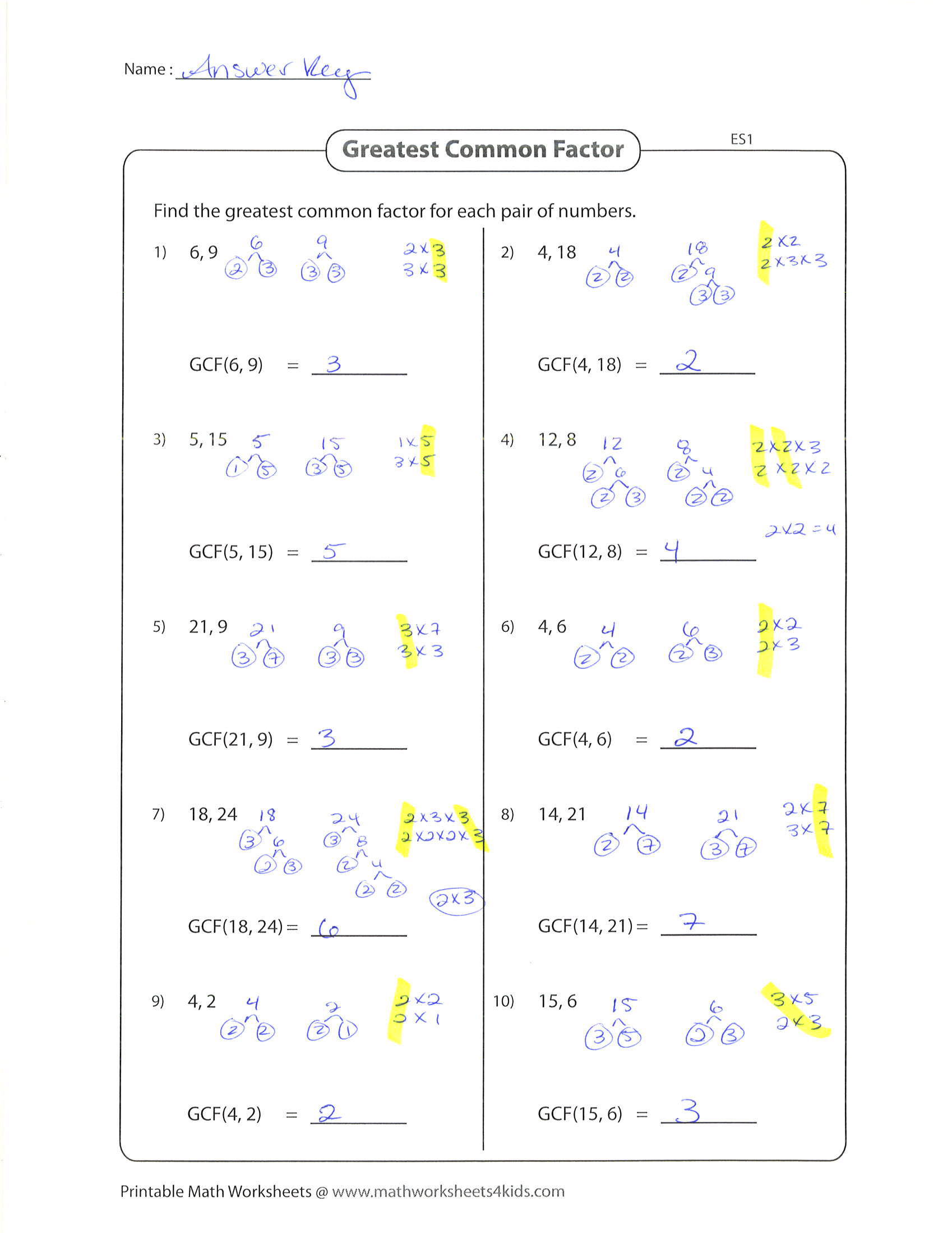 Greatest Common Factor The Learning Connection