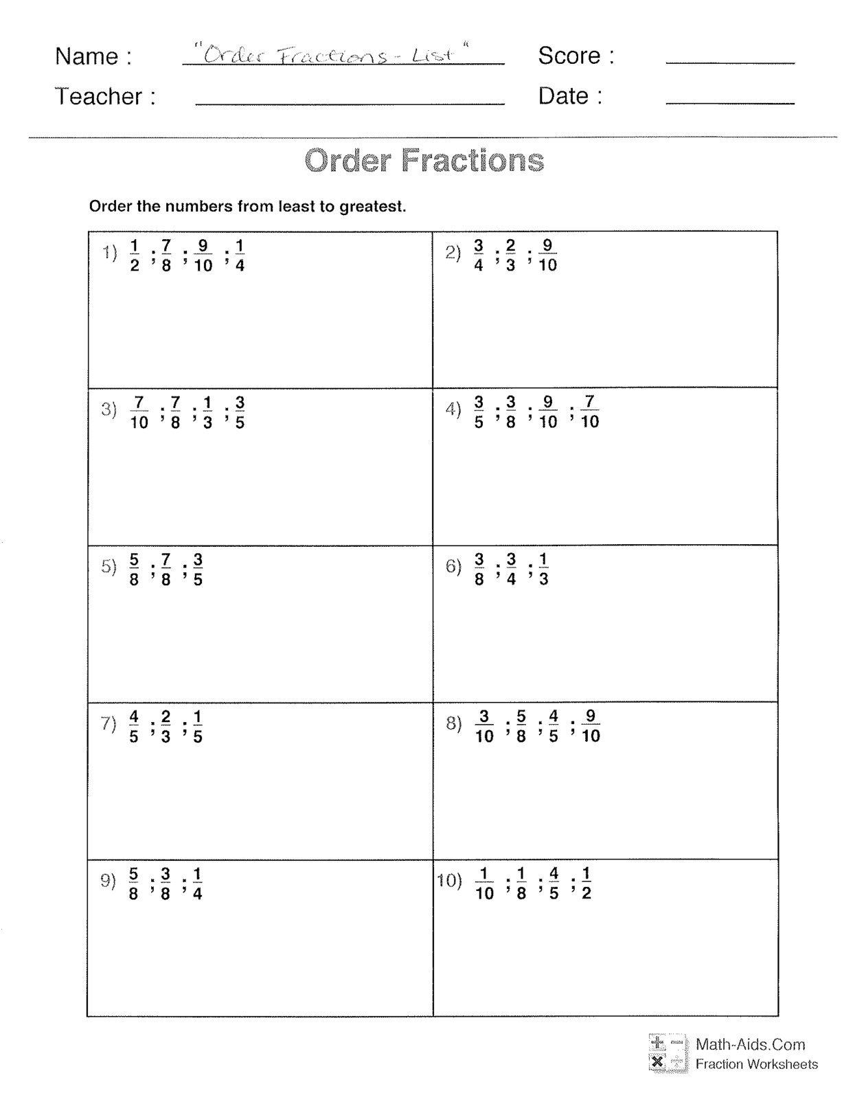 How to Order Fractions | The Learning Connection