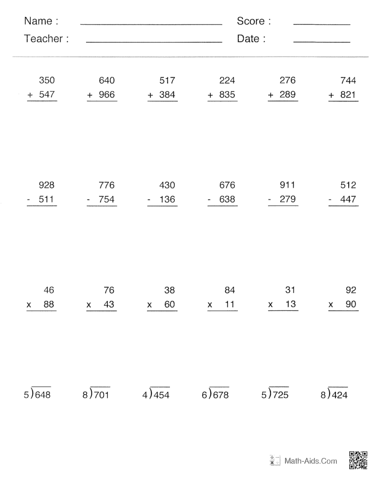 Operations on Whole Numbers | The Learning Connection