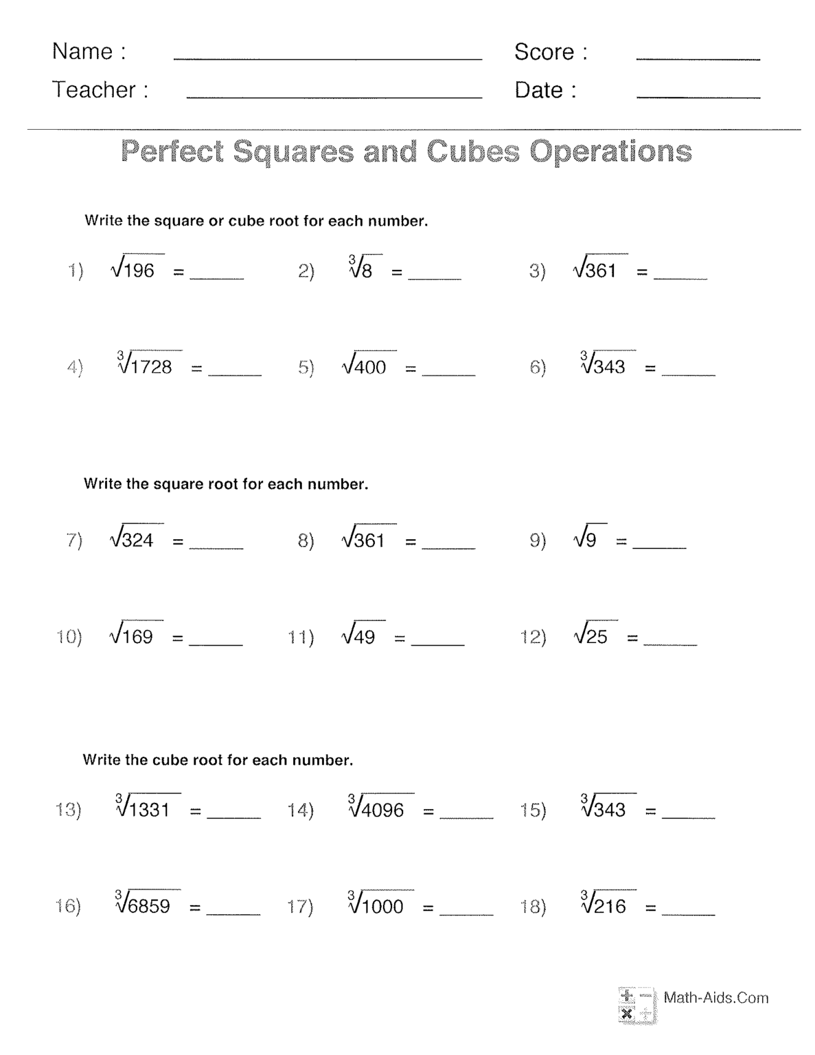 Square Roots And Cube Roots The Learning Connection