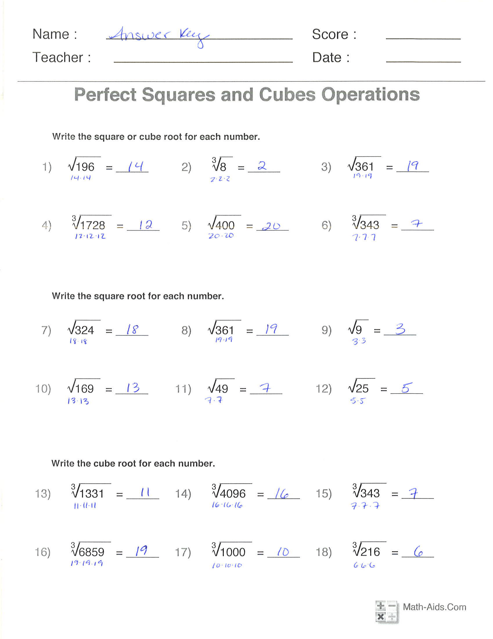 Square Roots And Cube Roots The Learning Connection