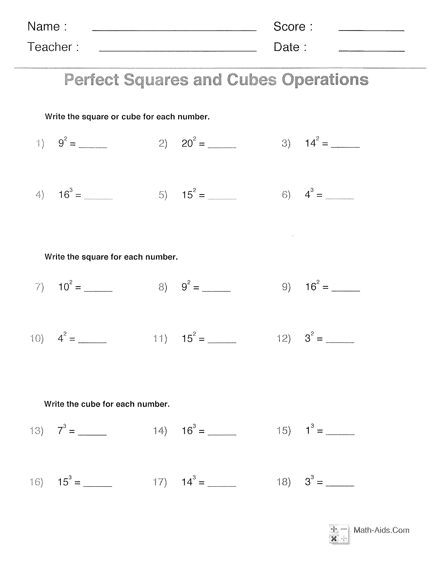 Squares And Cubes The Learning Connection